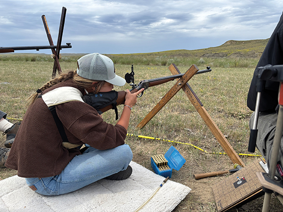 Christy Derenburger on the firing line with her 45-70 High Wall.
